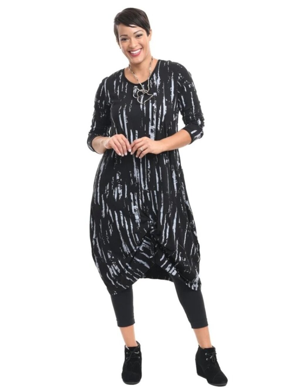 Snapdragon & Twig Karma Dress Large Long Sleeve Round Neck Abstract Lagenlook